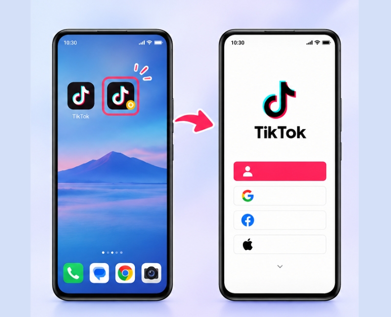 Truy cập bản TikTok vừa tạo, sau đó đăng ký hoặc đăng nhập tài khoản thứ hai
