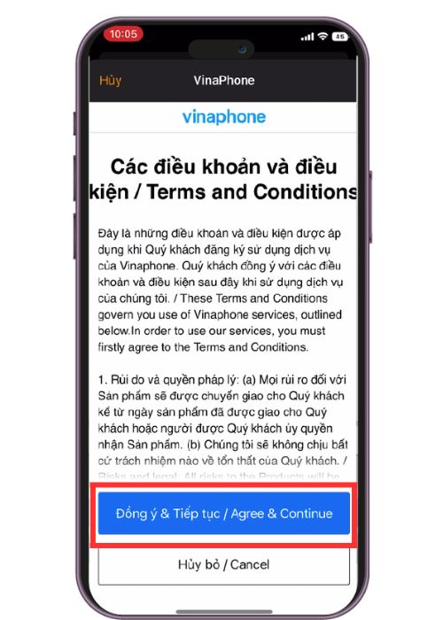 Đăng ký gói dịch vụ theo hướng dẫn hiển thị