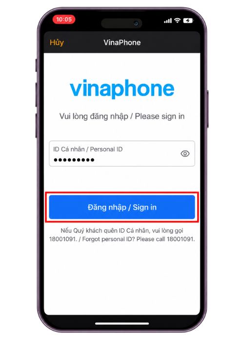 Đăng ký gói dịch vụ theo hướng dẫn hiển thị