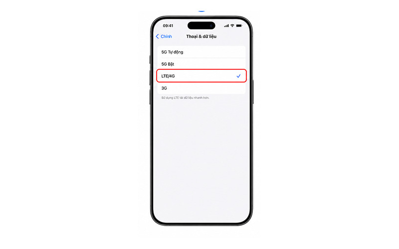 Tại mục Thoại & Dữ liệu, chuyển sang chế độ 4G/LTE để đảm bảo tốc độ truy cập cao