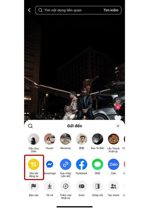 Chọn Xóa bài đăng lại