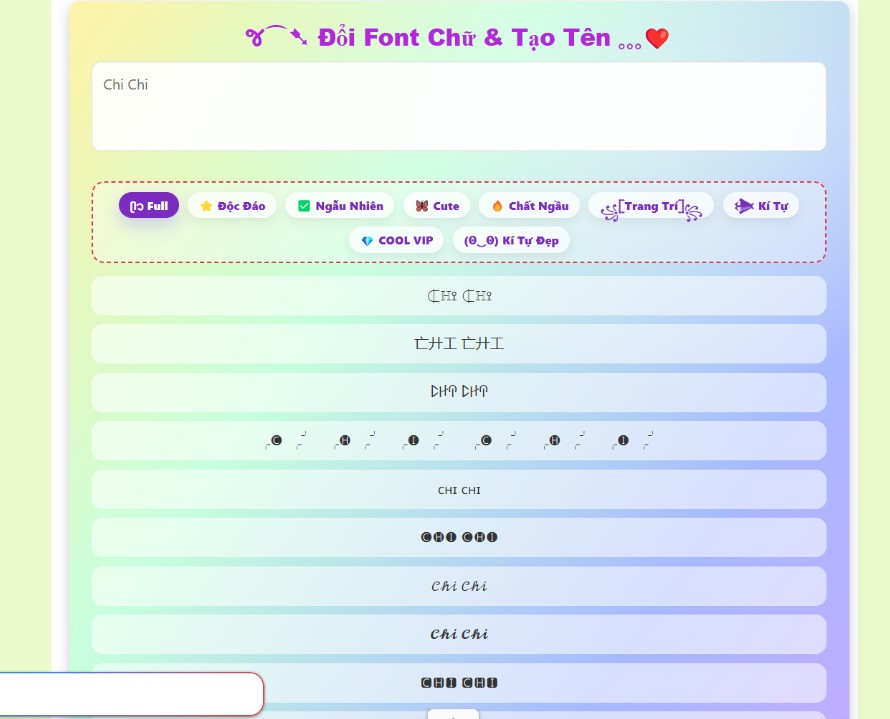 Tạo mẫu tên mong muốn bằng các công cụ hỗ trợ như Symbols.vn hoặc KTDB.me