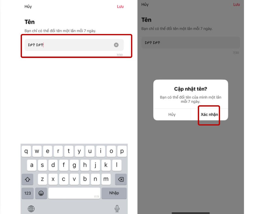 Dán tên có ký tự đặc biệt vào mục Tên và ấn xác nhận