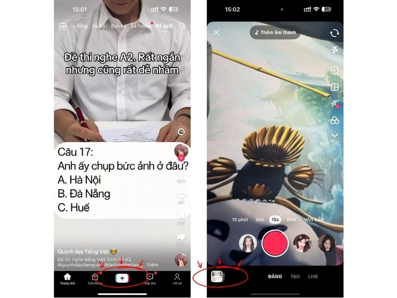 Mở TikTok và nhấn dấu “+” để tạo bài đăng mới
