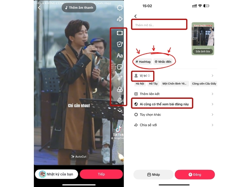 Sau khi nội dung được tải lên, trong công cụ chỉnh sửa của TikTok, tiến hành chỉnh sửa rồi ấn Đăng
