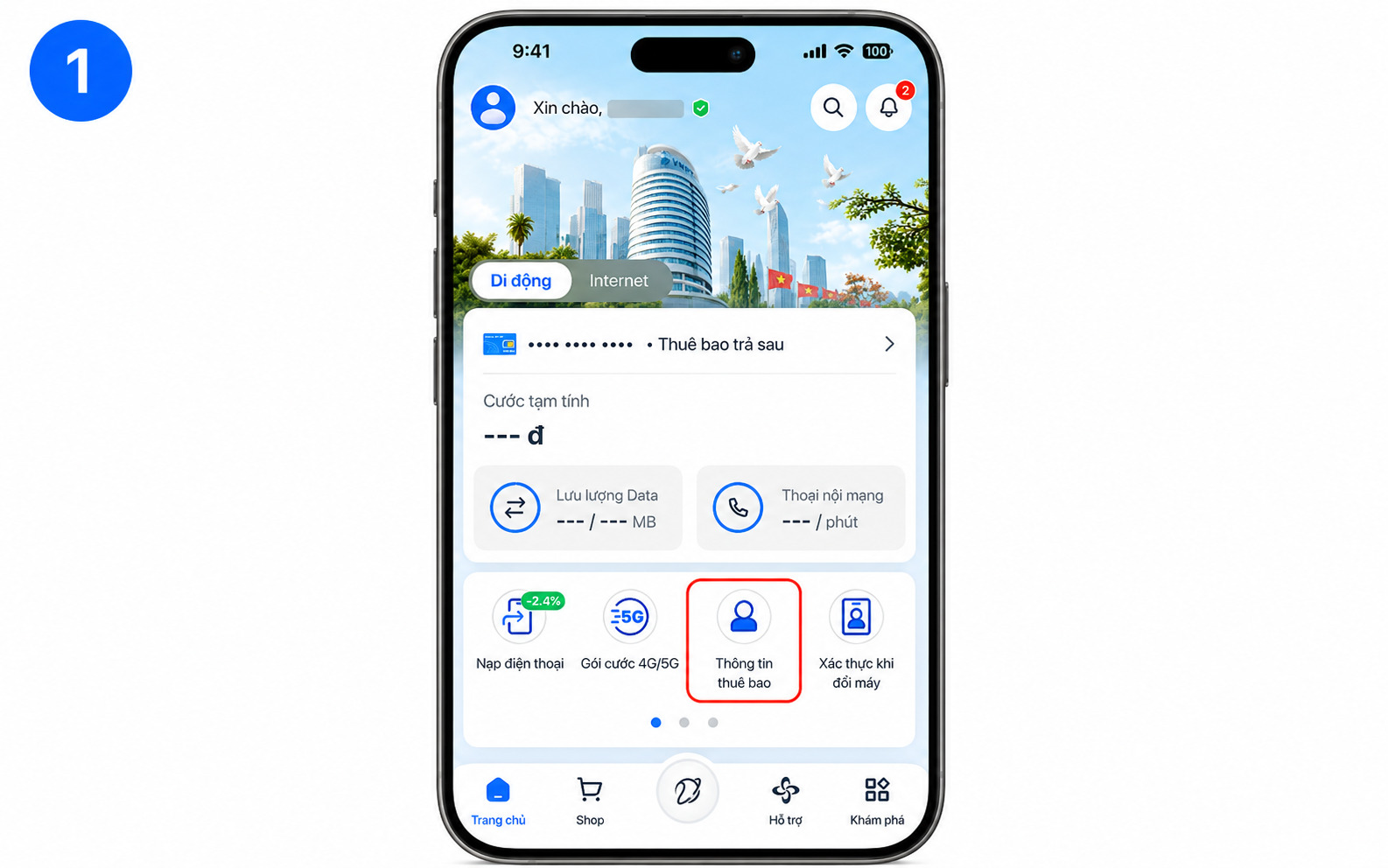 Chọn mục Thông tin thuê bao