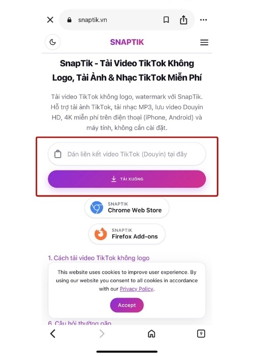 Truy cập một trình duyệt như SSSTik, CloudConvert hoặc Convertio,...> Dán đường dẫn video vào ô tương ứng > Chọn định dạng MP3 > Chuyển đổi rồi lưu