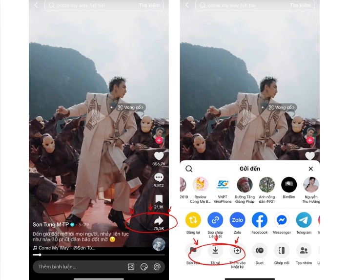Mở video trên TikTok → Chia sẻ → Lưu video