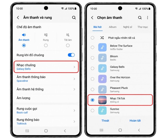 Truy cập Nhạc chuông > Tìm tùy chọn thêm nhạc chuông hoặc file âm thanh từ điện thoại