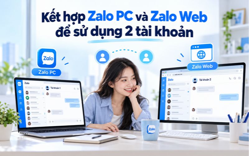 Kết hợp phần mềm Zalo PC và Zalo Web để sử dụng 2 tài khoản