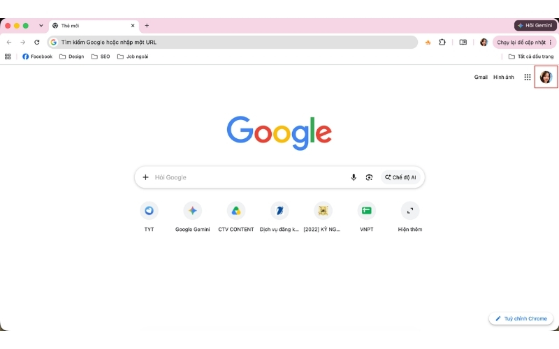 Bấm vào biểu tượng ảnh đại diện (Avatar) ở góc trên bên phải của trình duyệt Chrome hoặc Edge