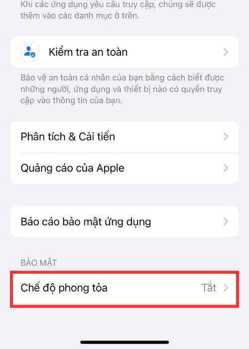 Chọn chế độ phong tỏa