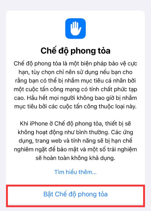 Bật chế độ phong tỏa