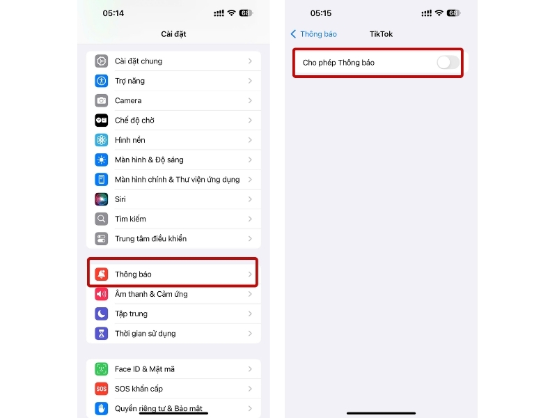 Vào Thông báo > Gạt tắt phần Cho phép Thông báo