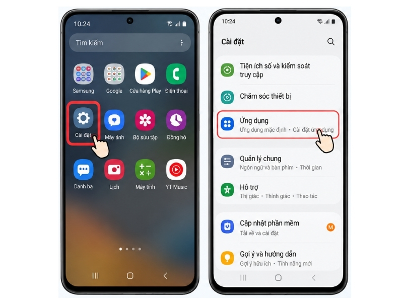 Mở cài đặt > Vào ứng dụng