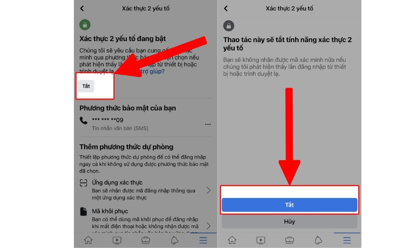 Cách tắt xác thực 2 yếu tố Facebook trên điện thoại