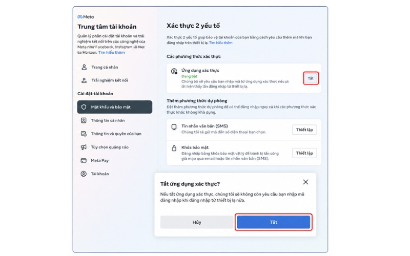 Cách tắt xác thực 2 yếu tố Facebook trên máy tính