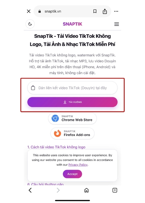 SnapTik là công cụ trực tuyến hỗ trợ tải video TikTok thông qua đường dẫn bài đăng