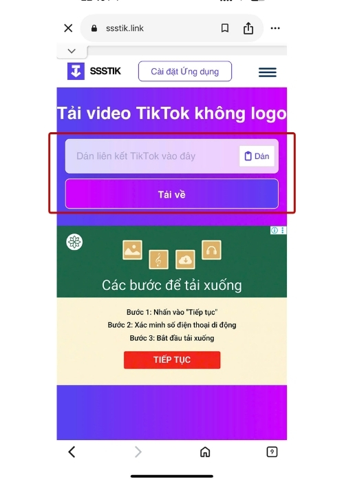 SSSTik cho phép người dùng nhập liên kết TikTok để tìm nội dung tương ứng và tải xuống