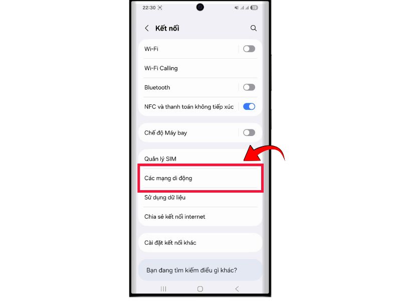 Bước 2: Chọn Các mạng di động và Chọn SIM VinaPhone đang sử dụng.