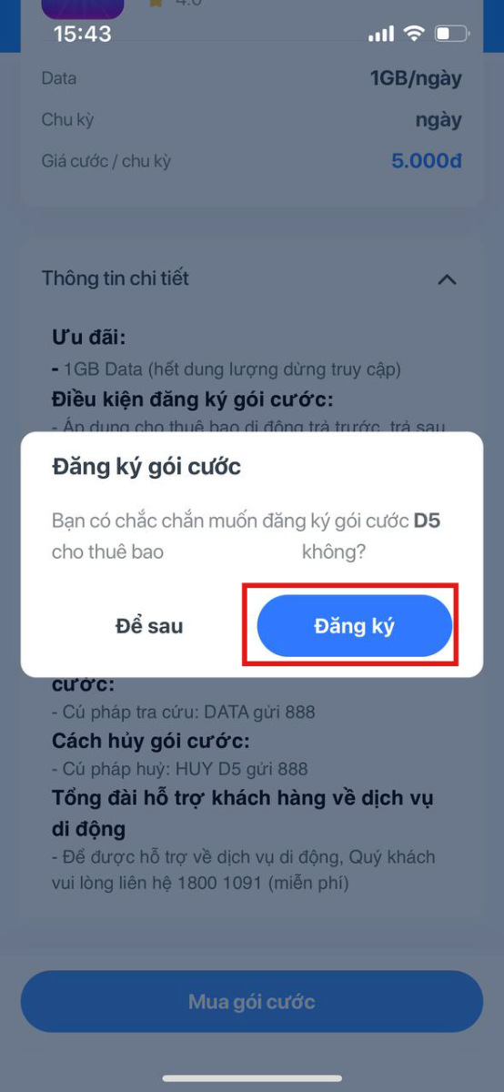 Khách hàng cũng có thể đăng ký data 5K qua ứng dụng My VNPT