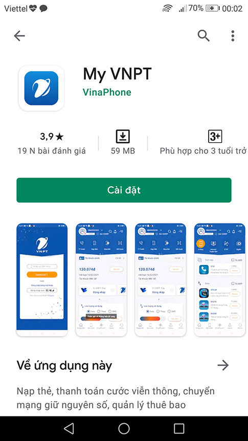 Nạp thẻ VinaPhone bằng app My VNPT