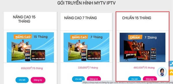 bấm nút “Đăng ký” ở gói cước MyTV Chuẩn muốn sử dụng
