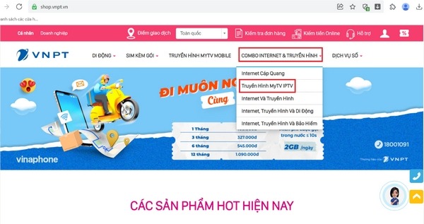 Bạn vào tab “COMBO INTERNET & TRUYỀN HÌNH”
