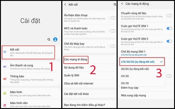 Các bước chuyển từ mạng 4G sang mạng 3G/2G trên Android