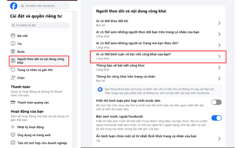 Người theo dõi và nội dung công khai 