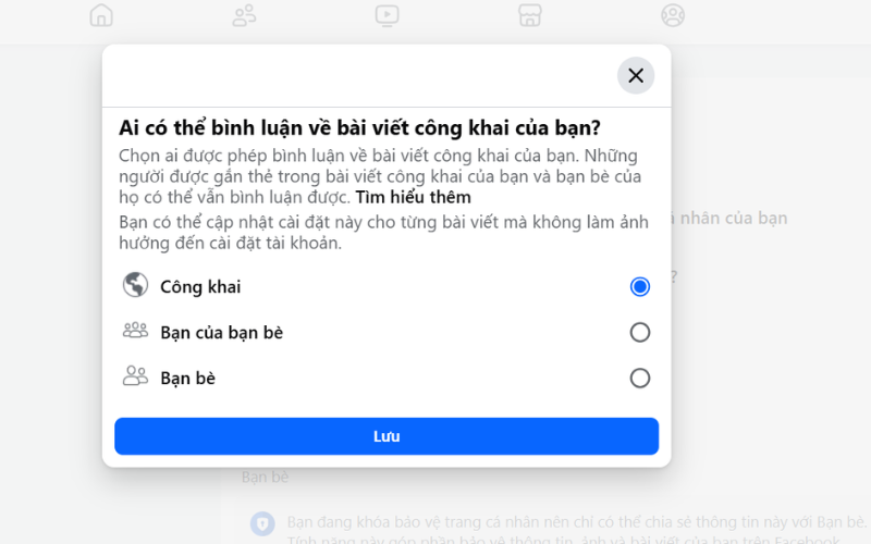 Chọn đối tượng có thể bình luận bài viết
