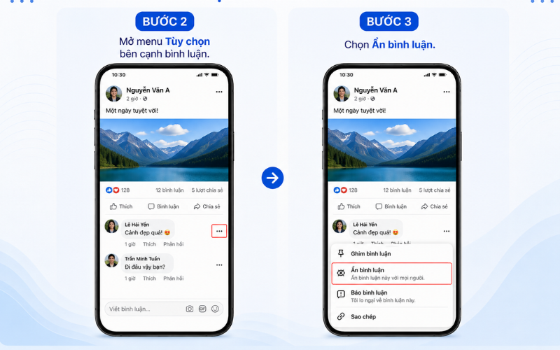 Khi muốn khôi phục, mở lại bình luận và chọn Bỏ ẩn