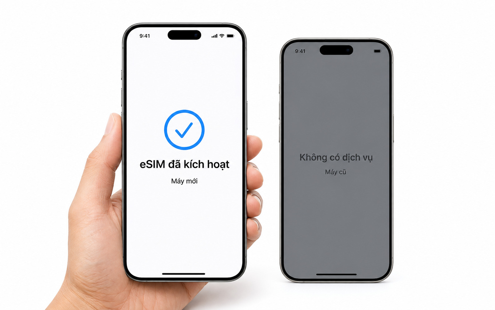 Bước 5: Hoàn tất: eSIM kích hoạt trên máy mới, SIM/eSIM trên máy cũ tự ngừng hoạt động