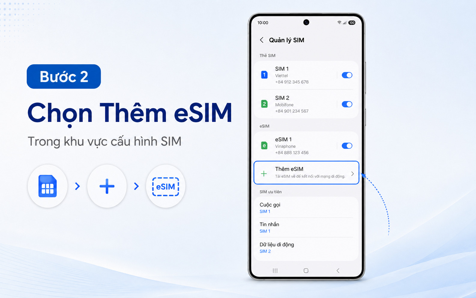 Bước 2: Tùy chọn cấu hình và nhấn vào nút Thêm eSIM