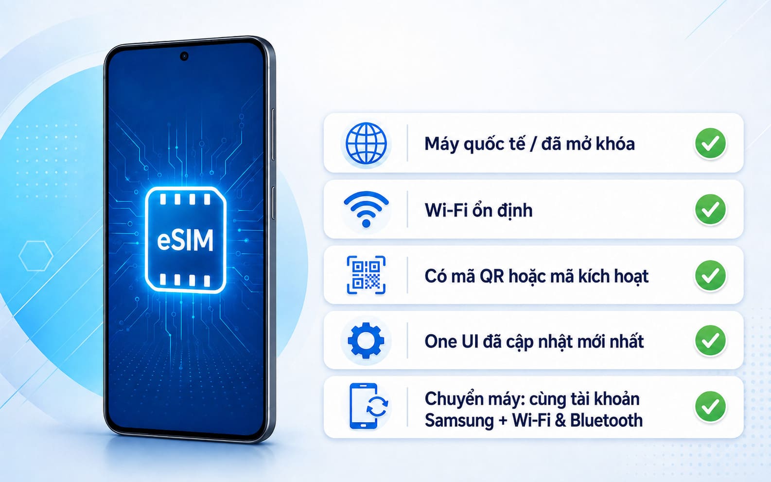 5 điều kiện trước khi bắt đầu cài đặt eSIM trên Samsung