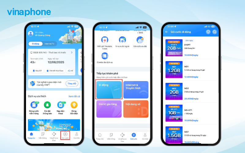  Cách đăng ký gói cước data trên app MyVNPT