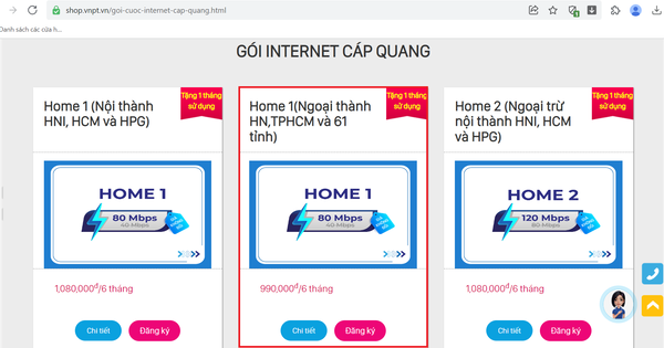 Đăng ký gói cước Internet muốn sử dụng.