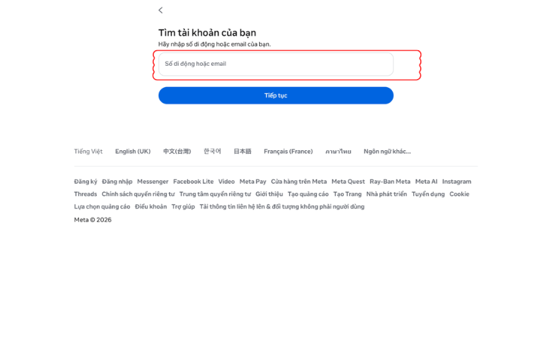Nhập số điện thoại, email, tên hoặc tên người dùng để tìm tài khoản