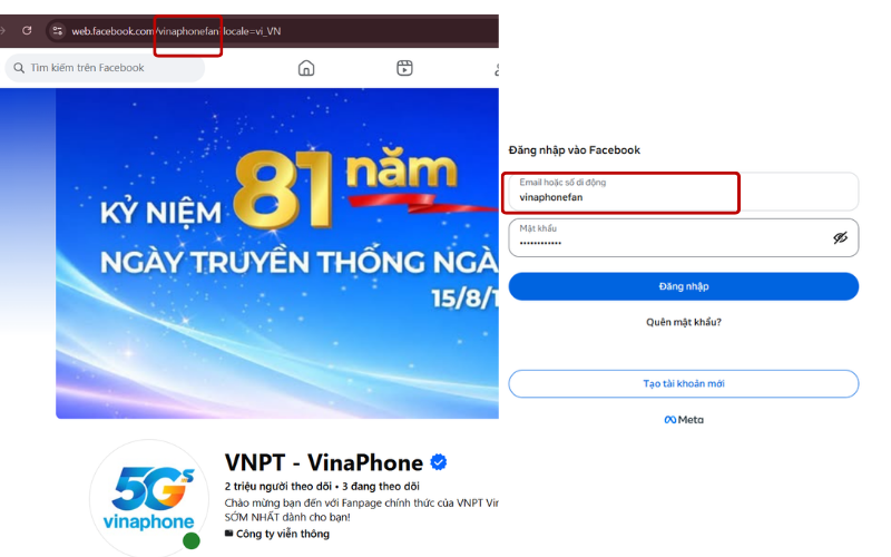 Tại ô nhập Email hoặc số điện thoại, hãy gõ tên người dùng của bạn > Nhập mật khẩu tài khoản > Nhấn nút Đăng nhập
