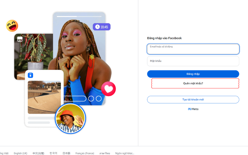 Tại màn hình đăng nhập Facebook, chọn Quên mật khẩu?