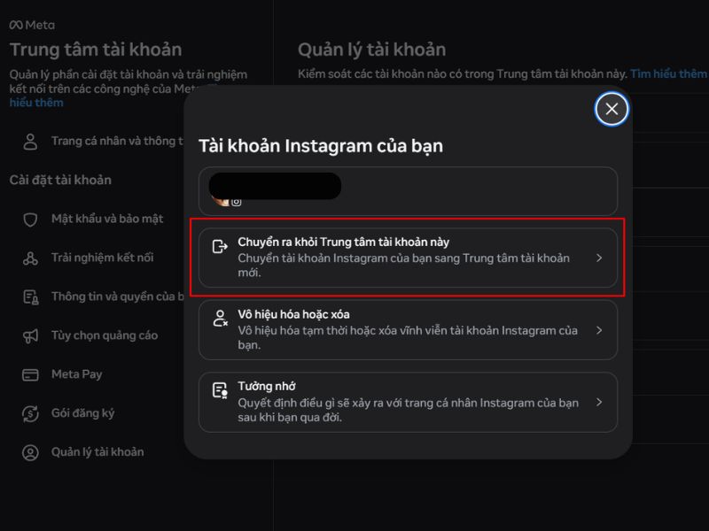 Chuyển ra khỏi Trung tâm tài khoản này