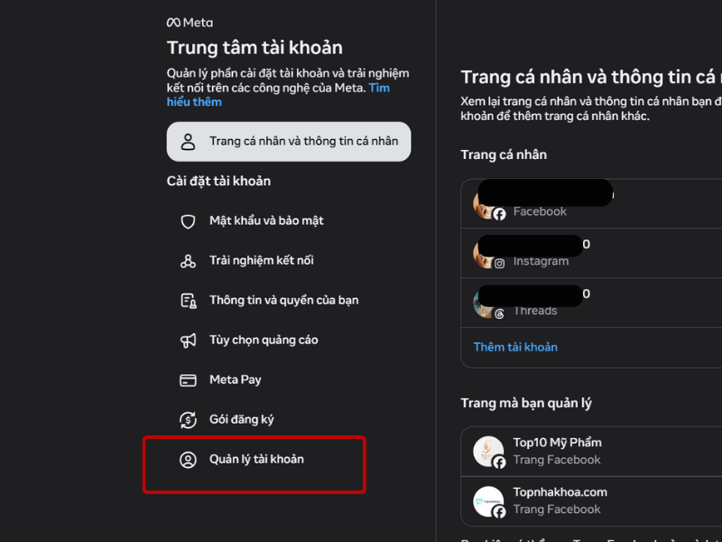 Chọn Quản lý tài khoản