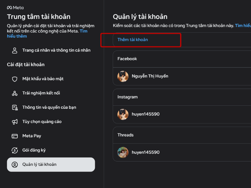 Chọn thêm tài khoản