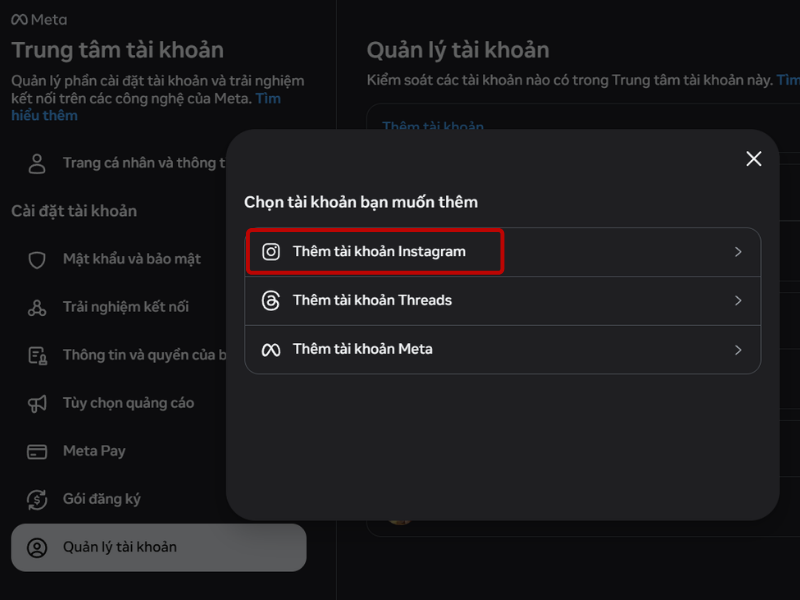 Chọn Thêm tài khoản Instagram