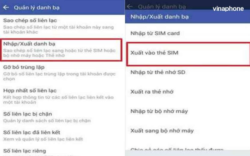 cách lưu số điện thoại vào sim