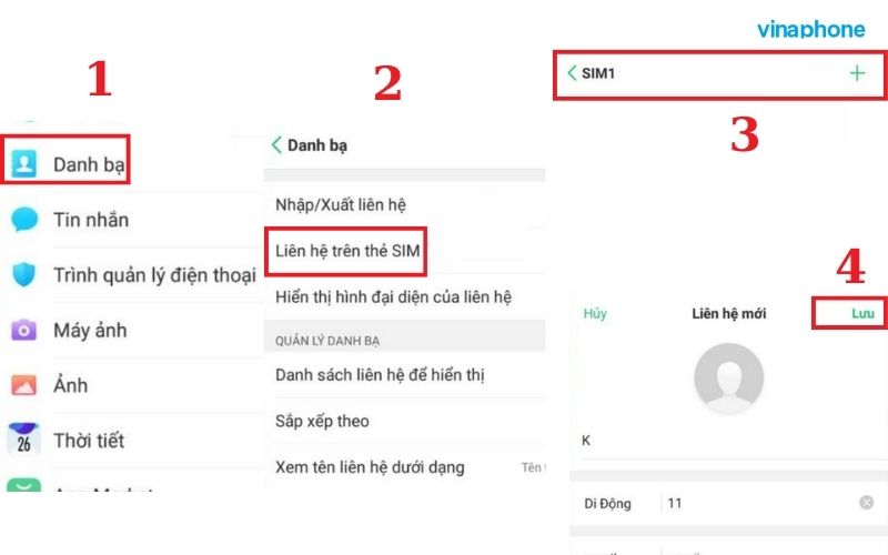 cách lưu số điện thoại vào sim trên oppo