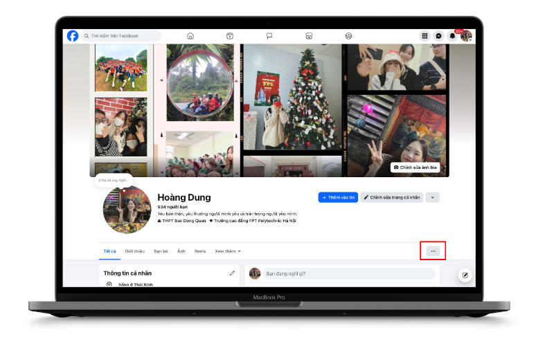 Bước 1: Đăng nhập tài khoản Facebook trên trình duyệt web, sau đó nhấp vào Ảnh đại diện ở góc trên bên phải màn hình, nhấn vào dấu ba chấm (...).