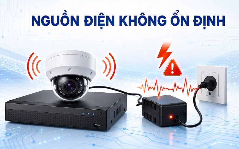 Nguồn điện chập chờn hoặc adapter hoạt động không ổn định có thể gây ra tiếng cảnh báo