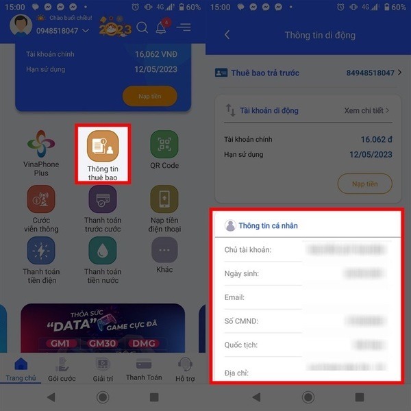 Chọn “Cập nhật lại thông tin cá nhân”