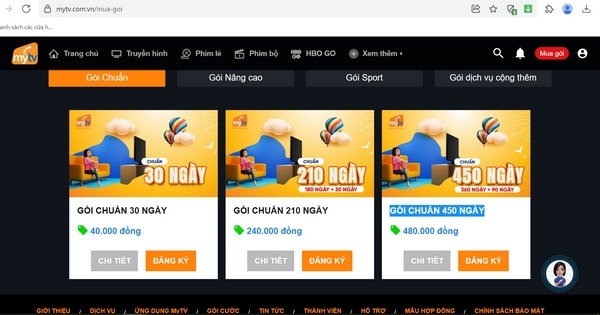 Ấn nút “Đăng ký” ở gói MyTV muốn sử dụng